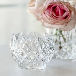 Pretty Vintage Bohemia Crystal Trinket Dish or Sugar Bowl with Art Deco Design